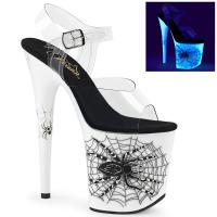 FLAMINGO-808SW Pleaser High-Heels Plateau Sandaletten klar neon weiß Spinnendesign