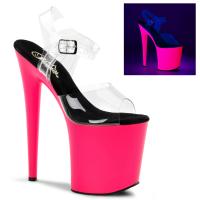 FLAMINGO-808UV Pleaser High-Heels Plateau Sandaletten klar neon pink uv-reaktiv