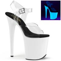 FLAMINGO-808UV Pleaser High-Heels Plateau Sandaletten klar neon weiß uv-reaktiv