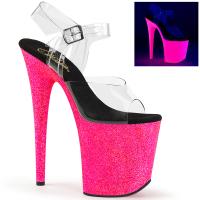 FLAMINGO-808UVG Pleaser High-Heels Plateau Sandaletten klar neon hotpink glitter