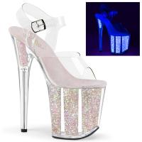 FLAMINGO-808UVG Pleaser High-Heels Plateau Sandaletten klar neon opal glitter