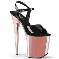 FLAMINGO-809 Pleaser High-Heels Plateau Sandaletten schwarz Lack rosegold Chrom