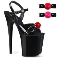 FLAMINGO-809GB Pleaser High-Heels Plateau Sandaletten schwarz Lack mit Gag Ball