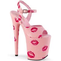 FLAMINGO-809KISSES Pleaser High-Heels Sandaletten rundum Lippenabdrücke babypink