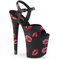 FLAMINGO-809KISSES Pleaser High-Heels Sandaletten rundum Lippenabdrücke schwarz