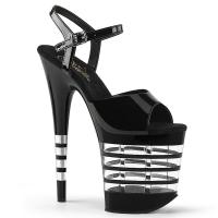 FLAMINGO-809LN Pleaser High-Heels Sandaletten schwarz Lack mit Streifenplateau