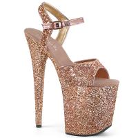 FLAMINGO-810LG Pleaser High-Heels Plateausandaletten rosegold mit Glitter rundum