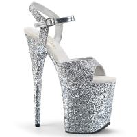 FLAMINGO-810LG Pleaser High-Heels Plateausandaletten silber mit Glitter rundum