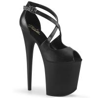 FLAMINGO-821 Pleaser high heels platform peep toe criss cross ankle strap sandal black matte