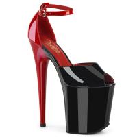 FLAMINGO-868 Pleaser High Heels zweifarbige Peep Toe Plateausandaletten schwarz rot