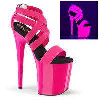 FLAMINGO-869UV Pleaser High-Heels Sandaletten Elastikriemchen uv reaktiv neon hotpink