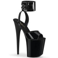 Sale FLAMINGO-891 Pleaser Damen High-Heels Sandaletten mit Doppelriemchen schwarz Lack 41