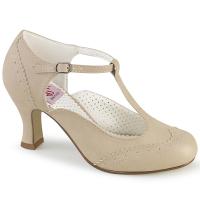 Sale FLAPPER-26 Pin Up Couture Lochmuster T-Riemchen Pumps creme Lederoptik 40