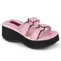 FLIP-12 DemoniaCult vegane Damen Plateaupantoletten Herzring babypink Holo Lack