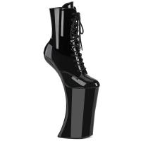 FORBIDDEN-1020 Pleaser vegan  high heels heelless platform ankle boot black patent