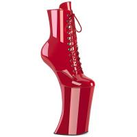 FORBIDDEN-1020 Pleaser vegan  high heels heelless platform ankle boot red patent