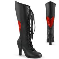 Sale GLAM-243 DemoniaCult platform knee high boot lattice heart design black matte red satin 42