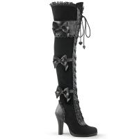 Auktion GLAM-300 DemoniaCult High-Heels Overkneestiefel schwarz Lederoptik Samt Schleifen 39