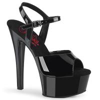 GLEAM-609 Pleaser vegan comfort high heels ankle strap sandal black patent