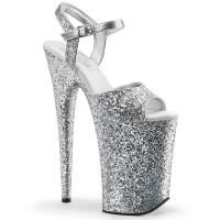 INFINITY-910LG Pleaser Damen Riemchen Plateau Stiletto Sandaletten silber Glitter