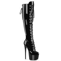 JUBILANT-3012 Pleaser vegan high heels concealed platform overknee boot black Stretch patent