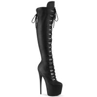 JUBILANT-3012 Pleaser vegan high heels concealed platform overknee boot black stretch matte