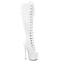 JUBILANT-3012 Pleaser vegan high heels concealed platform overknee boot white stretch patent