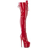 JUBILANT-4012 Pleaser vegan high heels concealed platform overknee boot red stretch patent