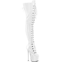 JUBILANT-4012 Pleaser vegan high heels concealed platform overknee boot white stretch patent