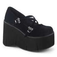 Sale KERA-10 DemoniaCult Damen Mary Jane Platauschuhe schwarz Samt Fledermausschnallen 39