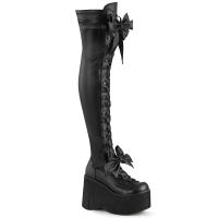 Sale KERA-303 DemoniaCult Damen Schleifen Plateauoverkneestiefel schwarz Stretch Lederlook 36