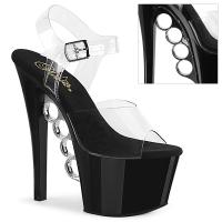 KNUCKS-708 Pleaser Damen High Heels Plateau Sandaletten Schlagring Detail klar schwarz