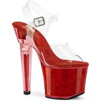 LOVESICK-708SG Pleaser heart shaped high heels platform ankle strap sandal clear red glitter