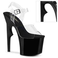 LOVETHORN-708 Pleaser vegane Plateau Sandalette klar schwarz Rosendorn Stilettoabsatz