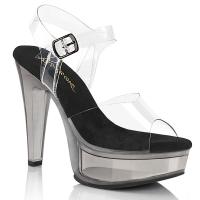 Sale MARTINI-508 Fabulicious vegan ladies high heels ankle strap sandal clear black smoke tinted 37