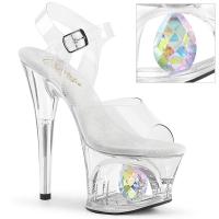 MOON-708DIA Pleaser vegane High-Heels Cut-Out-Plateau Sandaletten klar Diamant