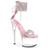 PASSION-727RS Pleaser vegan high heels ankle cuff rhinestones side lacing clear baby pink