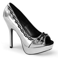 PIXIE-18 DemoniaCult high heels peep toe platform pump pointed studs silver matte