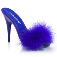 POISE-501F Fabulicious ladies platform marabou sandal blue satin marabou fur