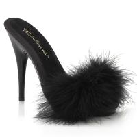 POISE-501F Fabulicious high heels platform marabou sandal black satin marabou fur
