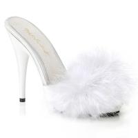 POISE-501F Fabulicious ladies platform marabou sandal white satin marabou fur