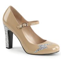 Sale QUEEN-02 Pleaser Pink Label mary jane high heels pumps chunky heel silver glitter cream patent 41