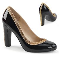 Sale QUEEN-04 Pleaser Pink Label round toe pump with rhinstones black patent 40