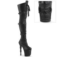 RAPTURE-3028 Pleaser Plateauoverkneestiefel Bones Totenkopf schwarz Stretch Matt