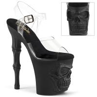 RAPTURE-808 Pleaser high heels ankle strap platform sandal skull bones clear black matte