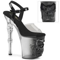 RAPTURE-808T-1 Pleaser vegan skull bones high heels ankle strap sandal clear black ombre