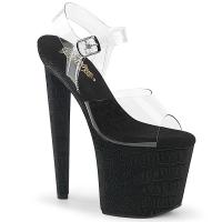 RAZZLE-808WR Pleaser diamond shape high heels platform ankle strap sandal black reptile print