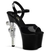 REVOLVER-709 Pleaser high heels platform sandal black patent gun heel