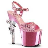 REVOLVER-709G Pleaser High-Heels Sandaletten babypink Glitter Gewehrabsatz Strass