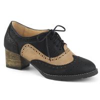 RUSSELL-34 Pin Up Couture wingtip oxford shoe brogue block heel black brown matte